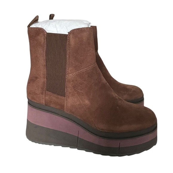 Suede Platform Ankle Boots Brown Chelsea Style Comfortable  Size 9 - Picture 1 of 8